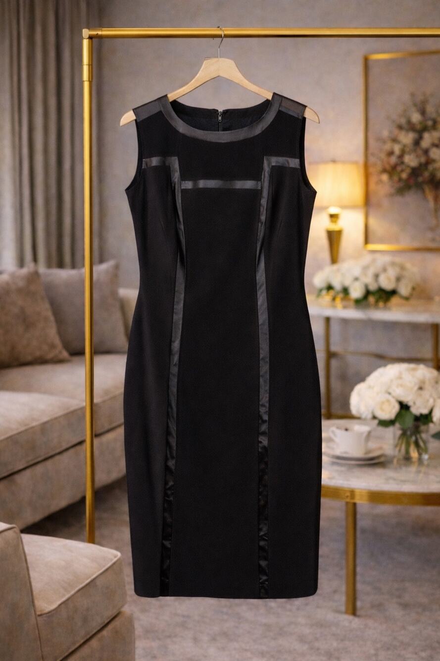 Marc New York Faux Leather Accent Black Sheath Dress Sleeveless NWT 8 Business
